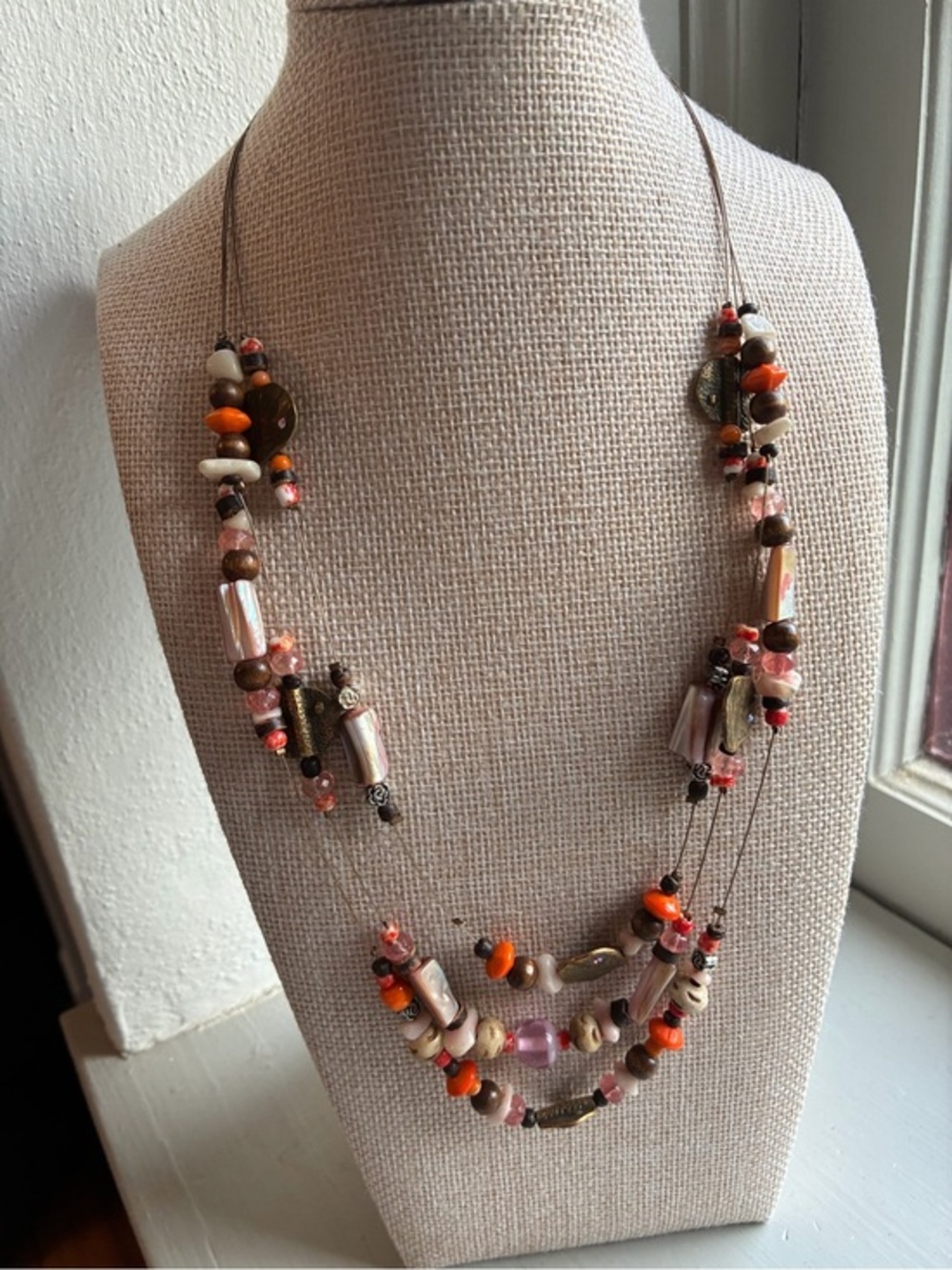 Vintage Coldwater Creek Colorful Beaded Necklace 3 Strand